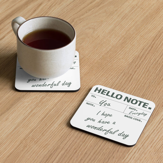 Hello Note Cork-Back Coaster