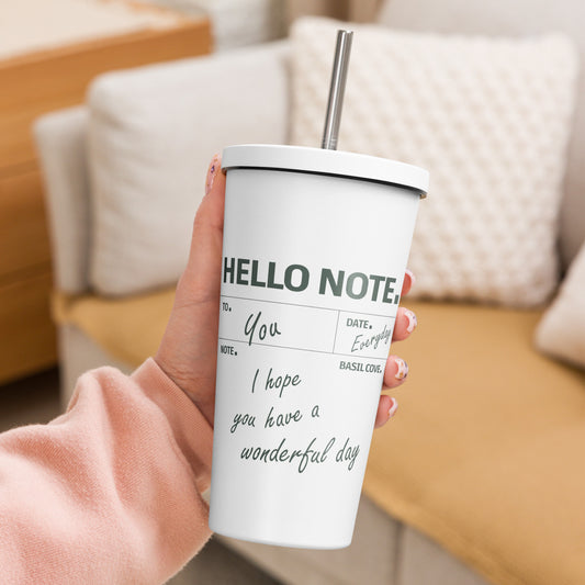 Hello Note Insulated Tumbler + Straw