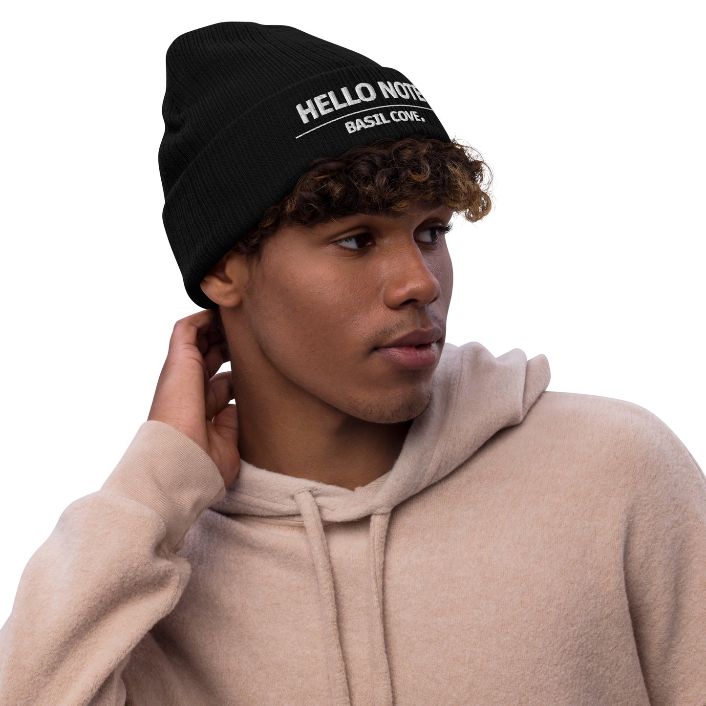 Hello Note Ribbed Knit Beanie